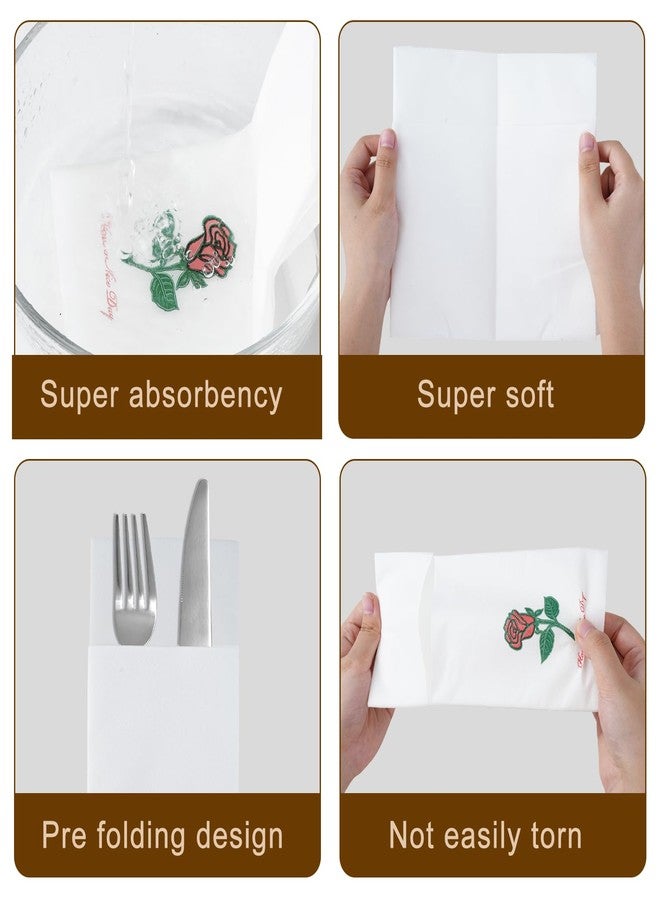 JOWLOT 50 Count Linen Feel Disposable Dinner Napkins with Built-in Flatware Pocket, Cloth Like Napkins for Weddings Party Bathroom, Rose Floral Prefolded Napkins for Silverware, 16 X 16 Inch - Image 3